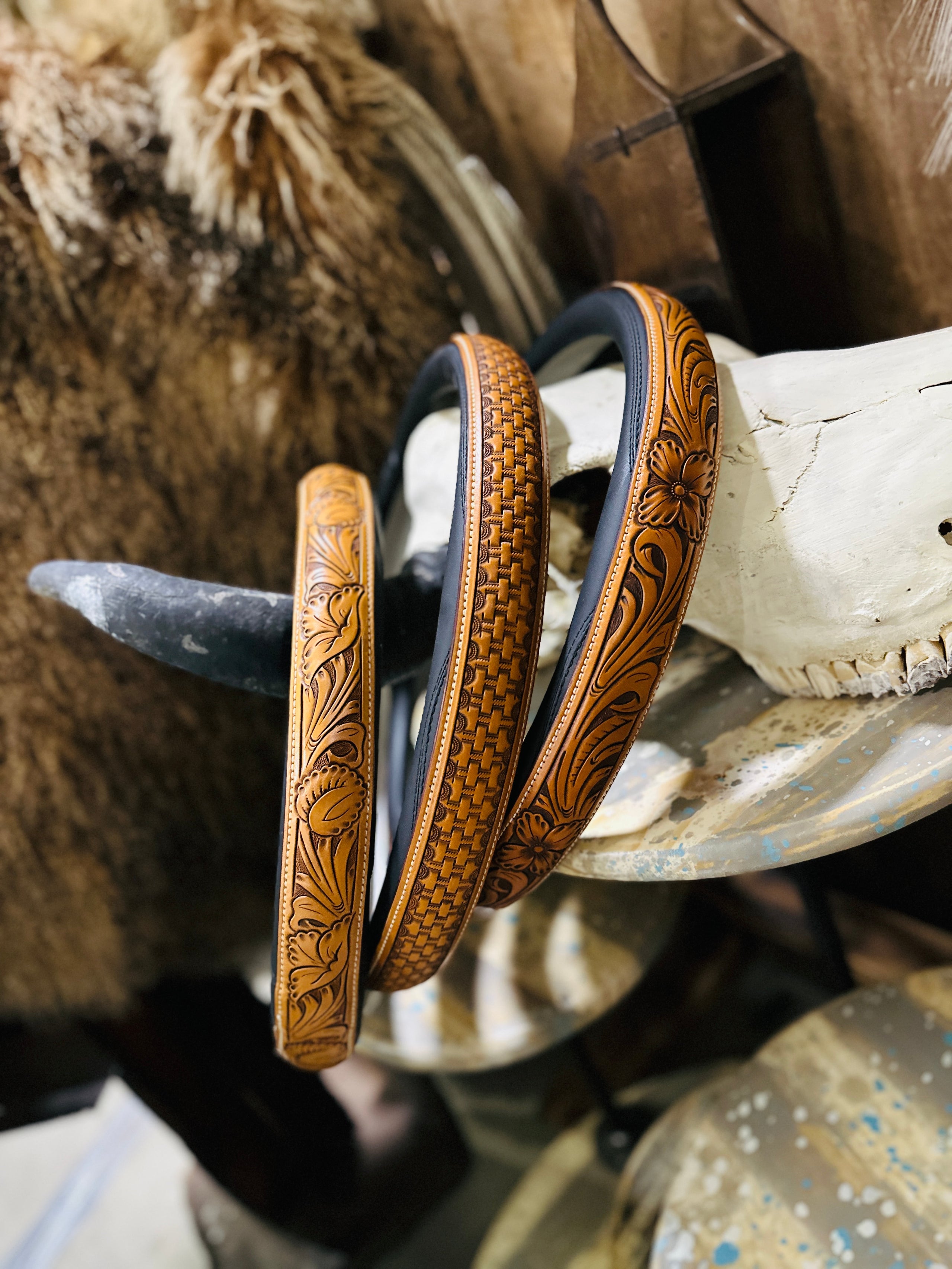 Hand tooled Leather Truck Steering Wheel Cover Rock n J Farms